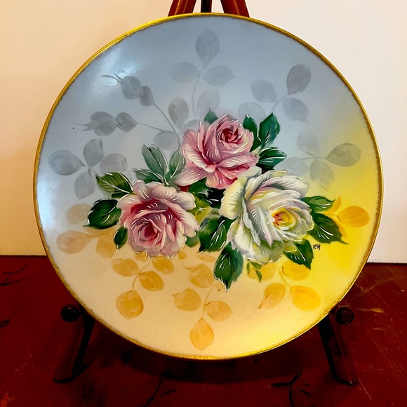 LIMOGES HAND PAINTED ROSES PLATE  ARTIST SIGNED F. H. FRONT & BACK FRANCE 21/100 - Picture 1 of 6